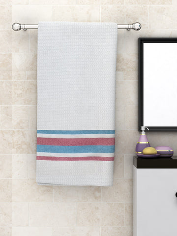 Athom Living  Diamond Border White Light Weight Woven Cotton Bath Towel- Large