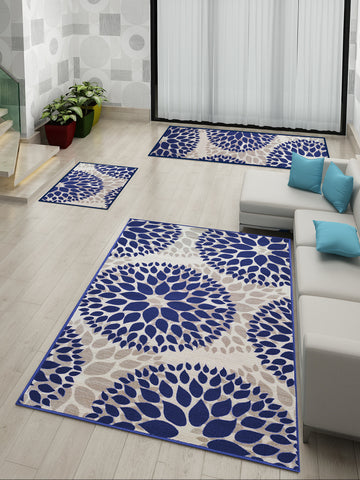 Athom Living Drop Blue Premium Anti Slip Printed Doormat, Runner & Carpet Set