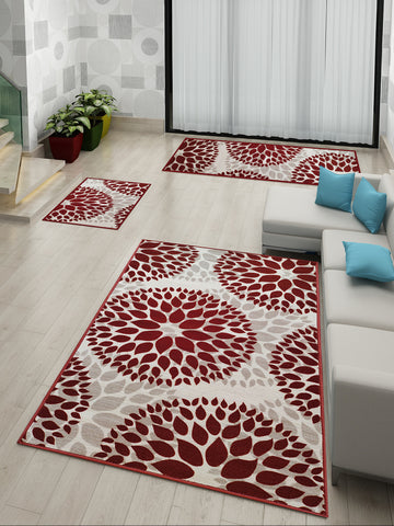Athom Living Drop Beige Premium Anti Slip Printed Doormat, Runner & Carpet Set