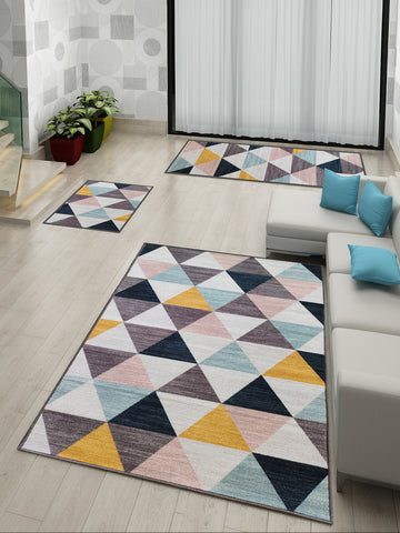 Athom Living Angel Yellow Premium Anti Slip Printed Doormat, Runner & Carpet Set