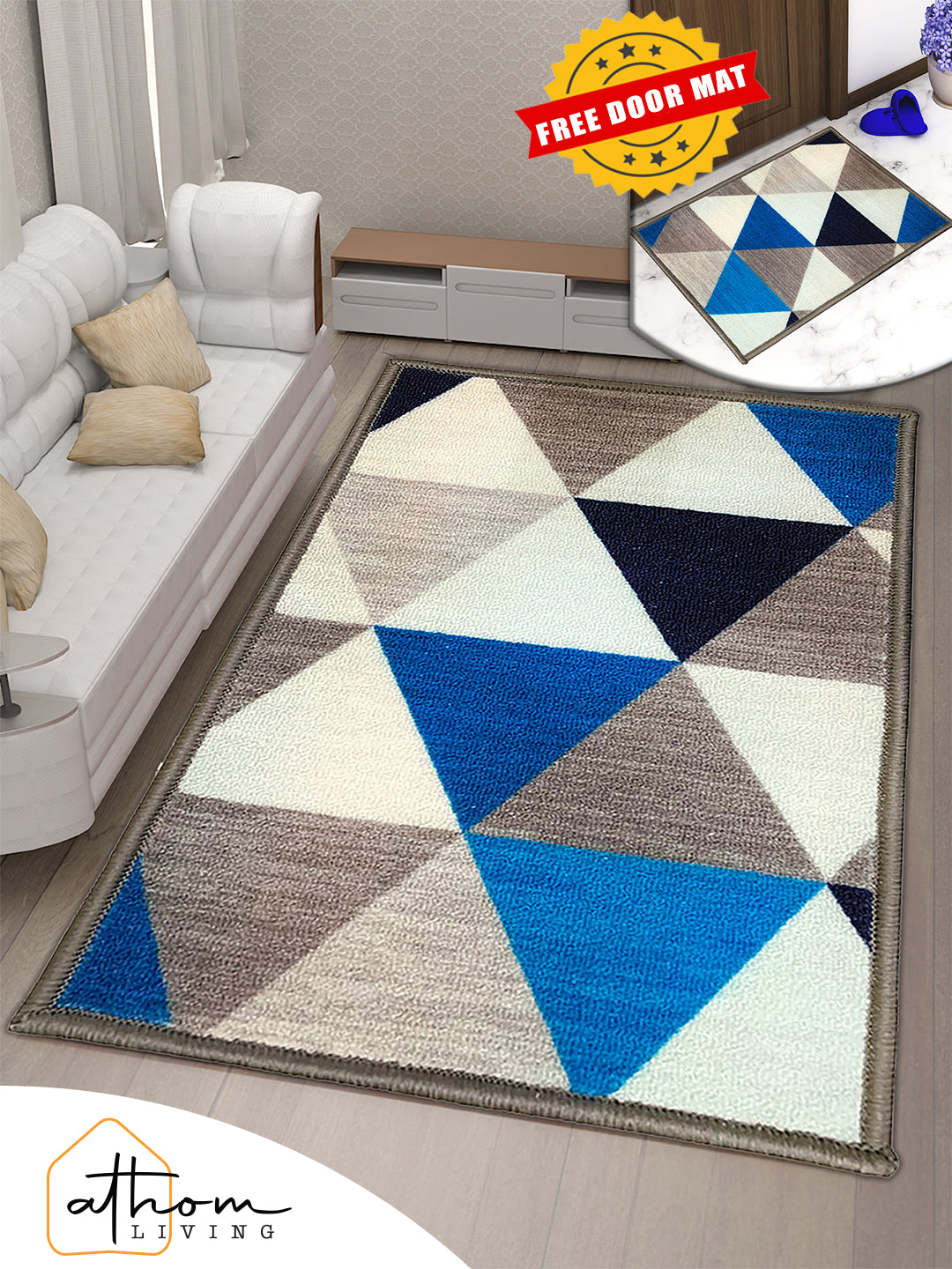 Angel Blue Premium Anti Skid Carpet by Athom Living, soft and durable Carpet with non-slip backing, perfect for living rooms, bedrooms, and cozy home décor.