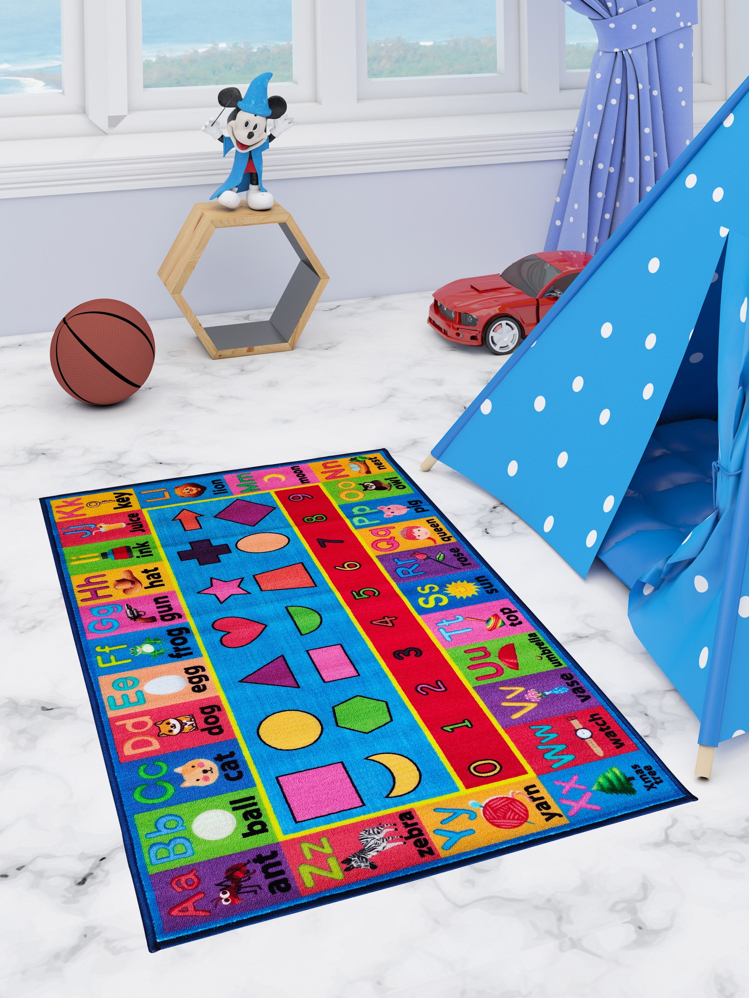Athom Living Kids Alphabetic Printed Anti Slip Carpet designed with soft, durable material. Ideal for toddlers and kids, this fun alphabet-themed runner carpet adds comfort and style.