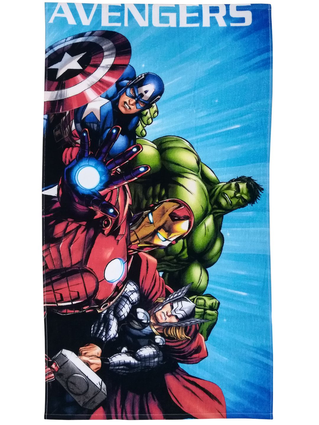 Athom Living Marvel Avengers Assemble Kids Cotton Bath Towel designed for young fans, featuring iconic superhero artwork, skin-friendly cotton fabric, and a lightweight feel suitable for daily bathing routines.