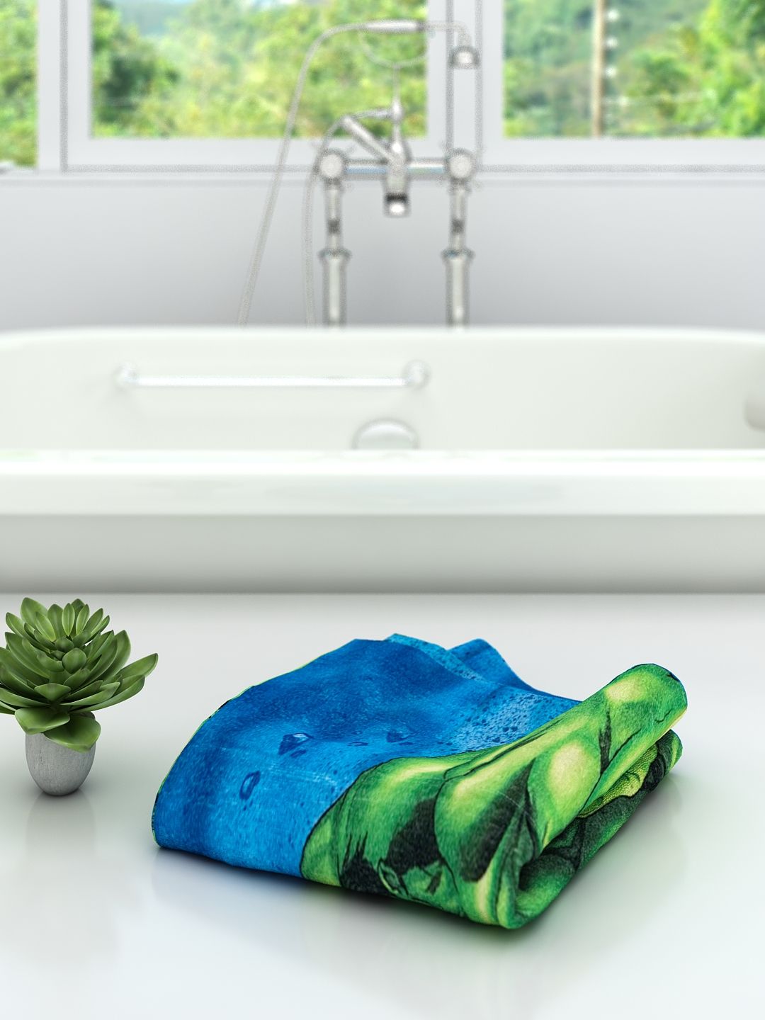Athom Living Marvel Hulk Green Bath Towel – Premium 350 GSM cotton, 60x120 cm. Durable, skin-friendly, and ideal for kids’ bathing needs.