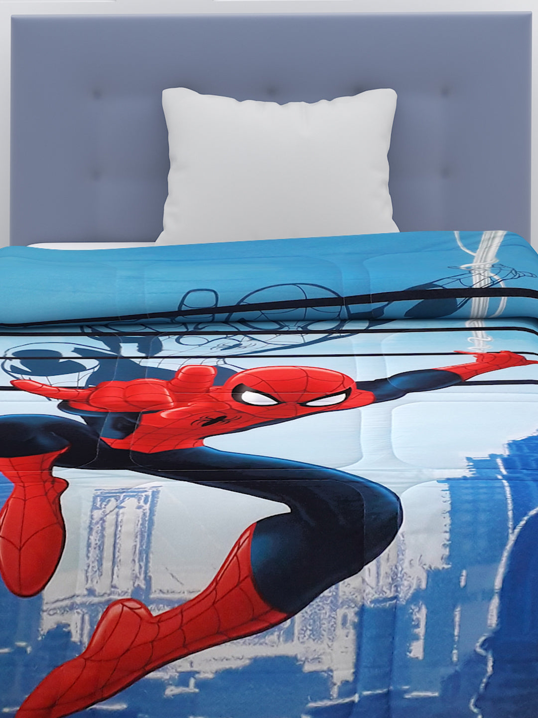 Athom Living Marvel Spider-Man kids comforter single size 135x220 cm, crafted with poly-fill, 360 GSM warmth, and digitally printed heroic graphics.