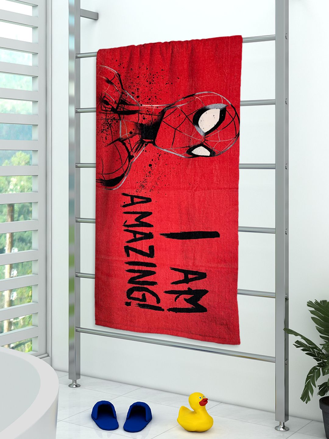 Athom Living Marvel Spiderman Kids Bath Towel, Red 350 GSM Cotton, 60x120 cm – Super Soft, Quick Dry & Perfect for Kids Bath Time