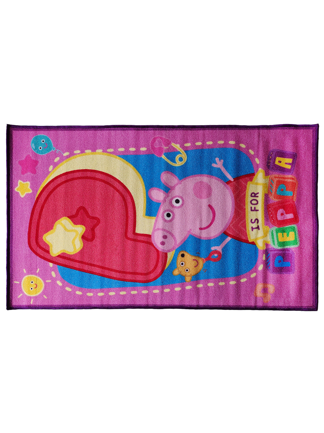 Athom Living P is for Peppa, Peppa Pig Premium Blue Kids Carpet 3ft x 5ft made with durable fabric and cute character design. This carpet enhances children’s play areas with comfort, style, and easy maintenance.