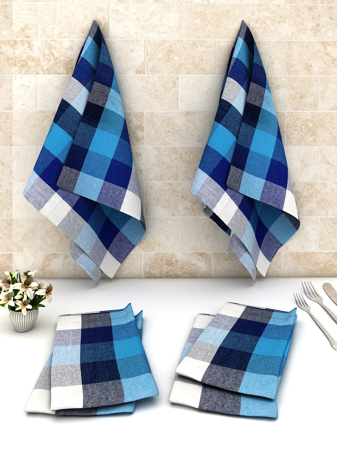 Big Checks Cotton Multipurpose Kitchen Napkin by Athom Living displayed in premium quality fabric, designed for daily use and décor enhancement, featuring kitchen napkins with pack of 6&12 for convenience.