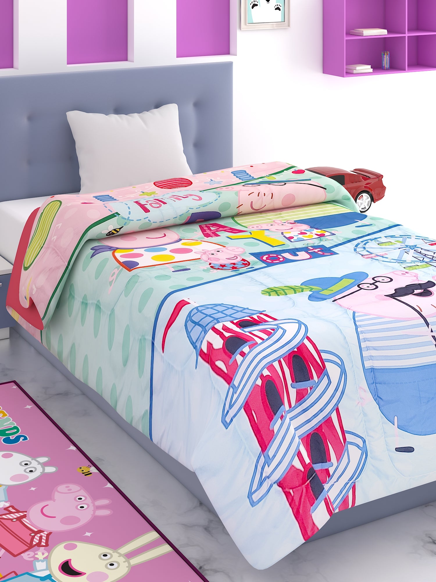 Bright and cozy Kids Peppa Pig Comforter, perfect for a fun and comfortable sleep for your little one.