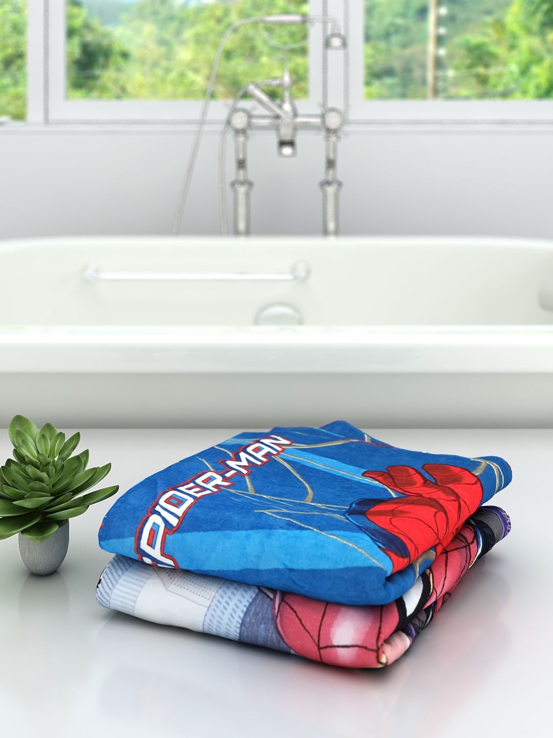 Bright and playful Marvel Spiderman Web-Slinging Fun towel set by Athom Living designed for young fans, offering comfort, durability, and quick drying performance in this premium Kids Cotton Bath Towel combo pack.