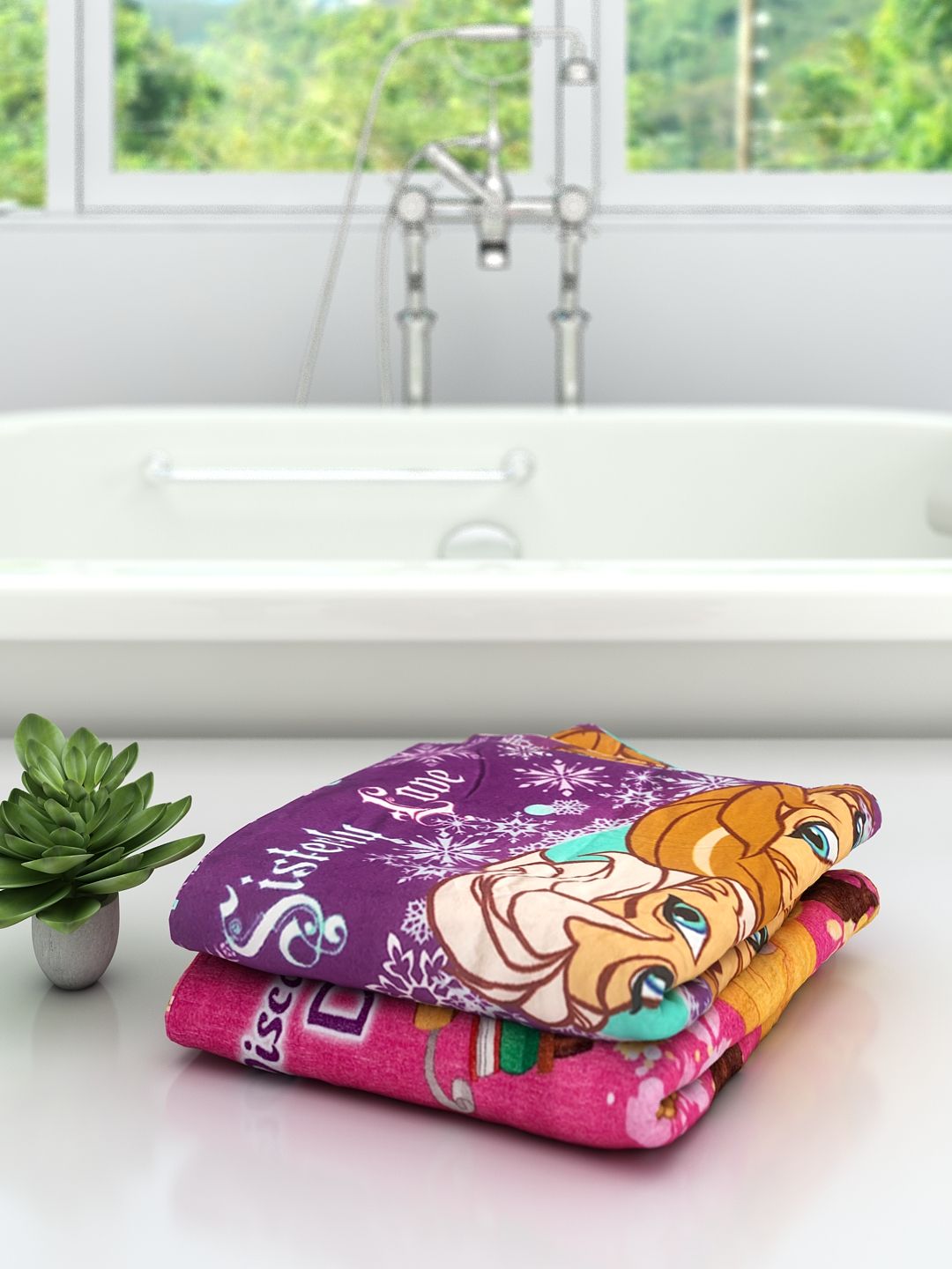 Colorful Disney Frozen and Princess Kids Bath Towel set by Athom Living, crafted from premium cotton for quick drying and comfort, perfect for children after bath, swimming, or beach fun with attractive cartoon designs.