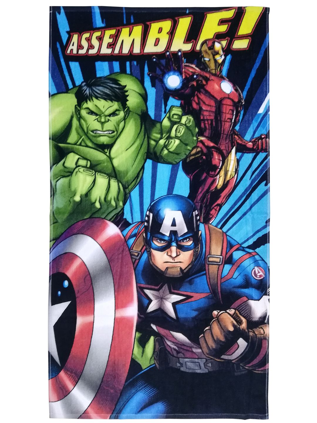 Colorful Marvel Avengers Assemble Kids Cotton Bath Towel combo pack of 2 by Athom Living, ideal for children, offering a soft cotton feel, high absorbency, and attractive superhero graphics kids enjoy.