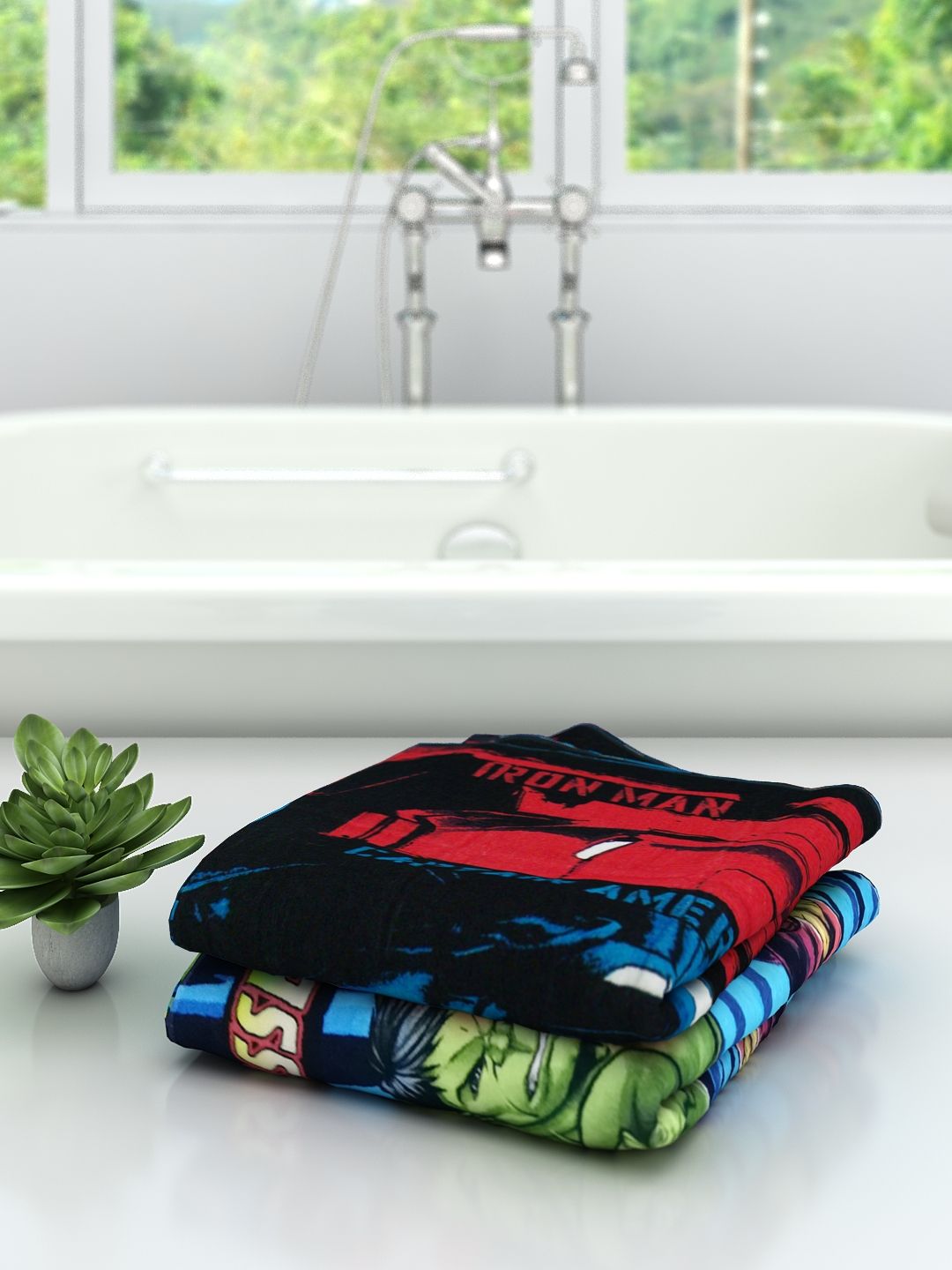 Colorful Marvel Avengers Assemble towel set for children by Athom Living, designed with popular superheroes and premium softness, making it an ideal Kids Cotton Bath Towel choice for boys and girls.