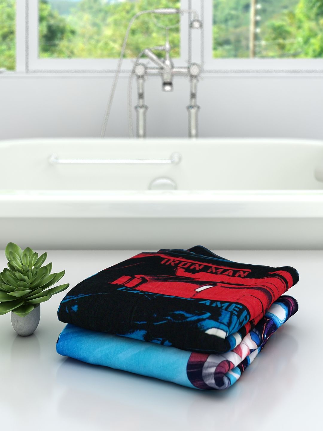 Colorful Marvel Avengers Kids Bath Towel set by Athom Living showing iconic superheroes with Earth’s Mightiest Heroes theme, premium cotton feel, quick-dry fabric, ideal for kids bathing, swimming, and beach outings.