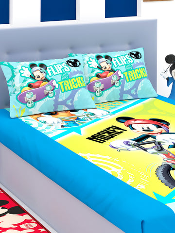 Disney Mickey's Flips & Tricks Mickey Mouse Cotton Double Bedsheet Set- King Size