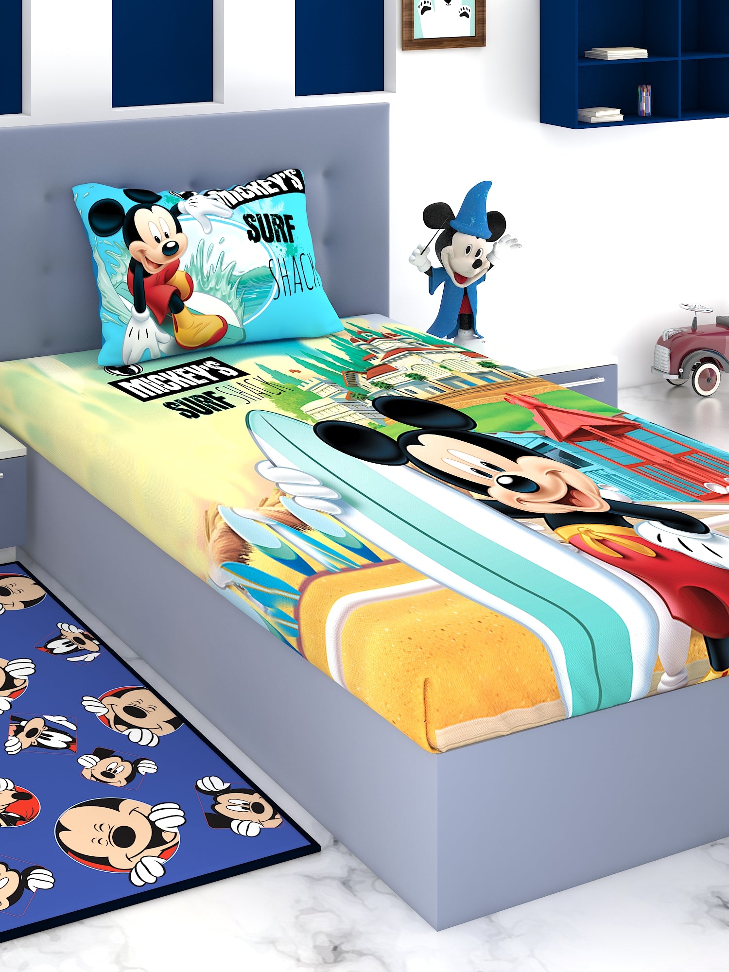 a bed that has a bunch of toys on it 
