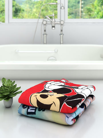 Athom Living Disney Mickey Mouse Surf & Red Mickey Mouse Kids Cotton Bath Towel 60x120 Cms (Pack Of 2)