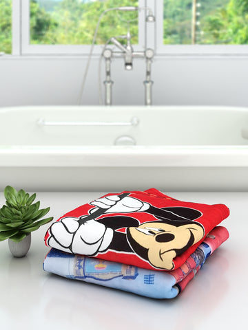 Athom Living Disney Red Mickey Mouse & Lightning Speed Cars Kids Cotton Bath Towel 60x120 Cms (Pack Of 2)