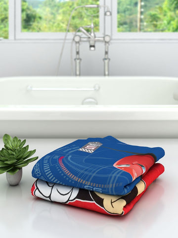 Athom Living Disney Red Mickey Mouse & MCQueen Blue Cars Kids Cotton Bath Towel 60x120 Cms (Pack Of 2)