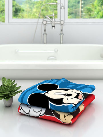 Athom Living Disney Red & Blue Mickey Mouse Kids Cotton Bath Towel 60x120 Cms (Pack Of 2)