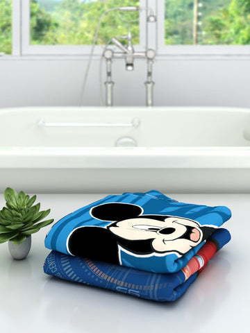Athom Living Disney MCQueen Blue Cars & Blue Mickey Mouse Kids Cotton Bath Towel 60x120 Cms (Pack Of 2)
