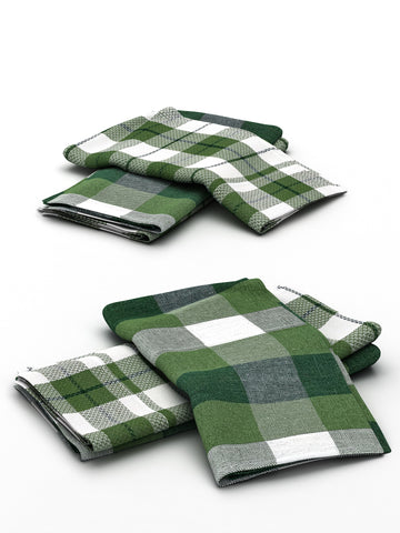 Athom Living Green Big Checks Cotton Multipurpose Kitchen Towel/Cleaning Cloth 30x55 cm