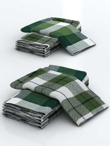 Athom Living Green Big Checks Cotton Multipurpose Kitchen Towel/Cleaning Cloth 30x55 cm