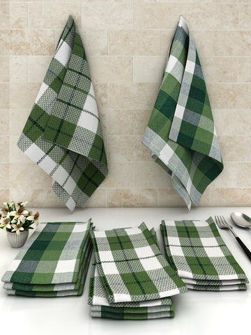 Athom Living Green Big Checks Cotton Multipurpose Kitchen Towel/Cleaning Cloth 30x55 cm