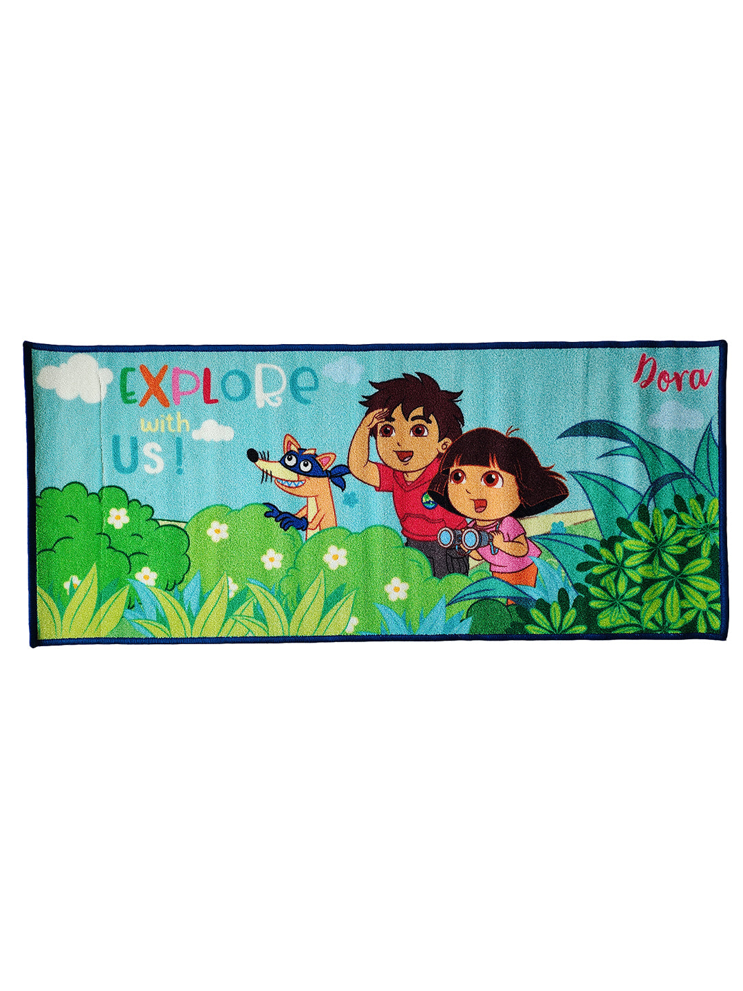Dora Explore With Us Kids Printed Runner Carpet 2ft x 4.5ft by Athom Living made with durable, soft fabric. Ideal for kids’ bedrooms and play areas. This colorful runner carpet keeps spaces lively and safe.
