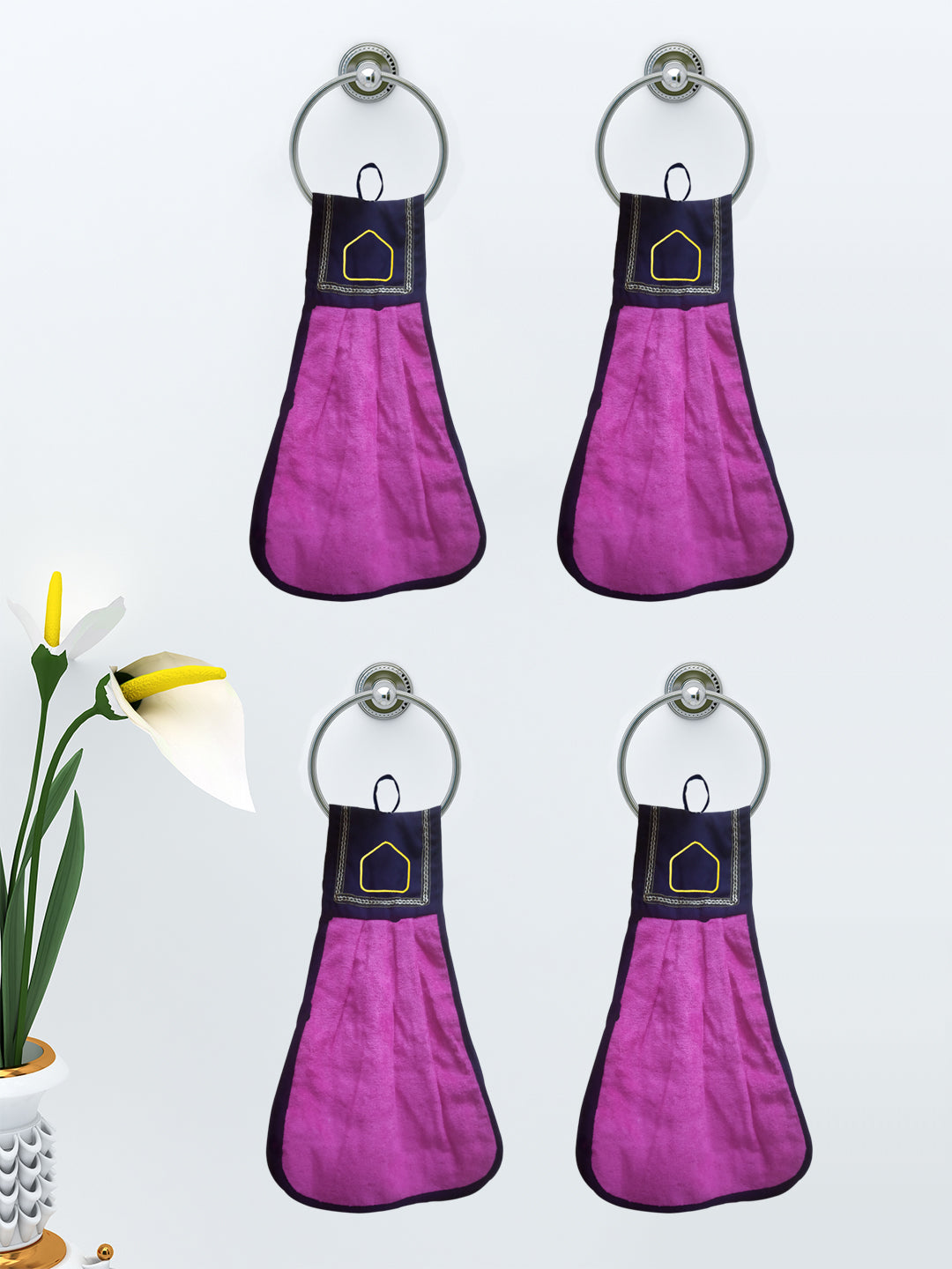 Elegant pink cotton washbasin towel with loop by Athom Living perfect for kitchen and bathroom, offering smooth texture, strong absorbency, and long-term usability. Wash Basin Towel / Hand Towel Pack of 1, 2 and 4