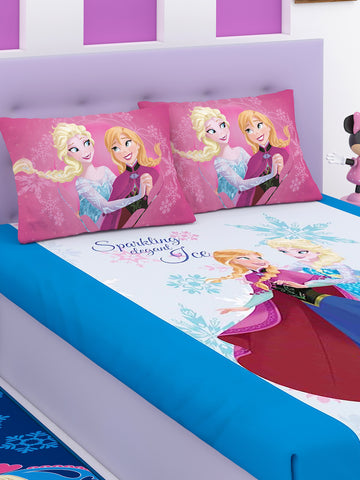 Disney Frozen Sparkling Elegant Ice Cotton Double Bedsheet Set- King Size