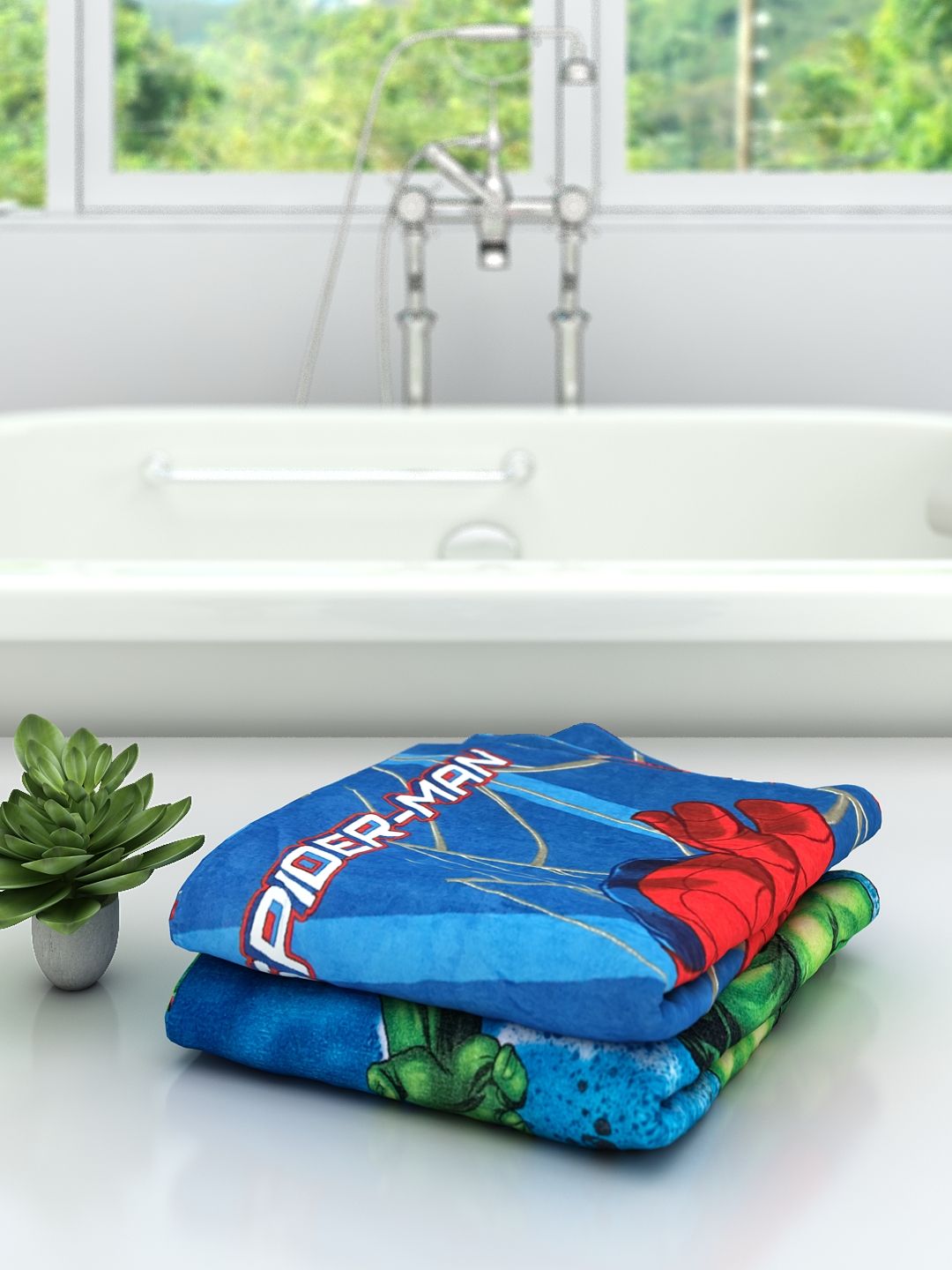 Kids Marvel The Hulk & Spiderman bath towel set from Athom Living 60x120 cm — super-soft, quick-dry cotton bath towel designed for children to enjoy bath time with favorite superheroes.
