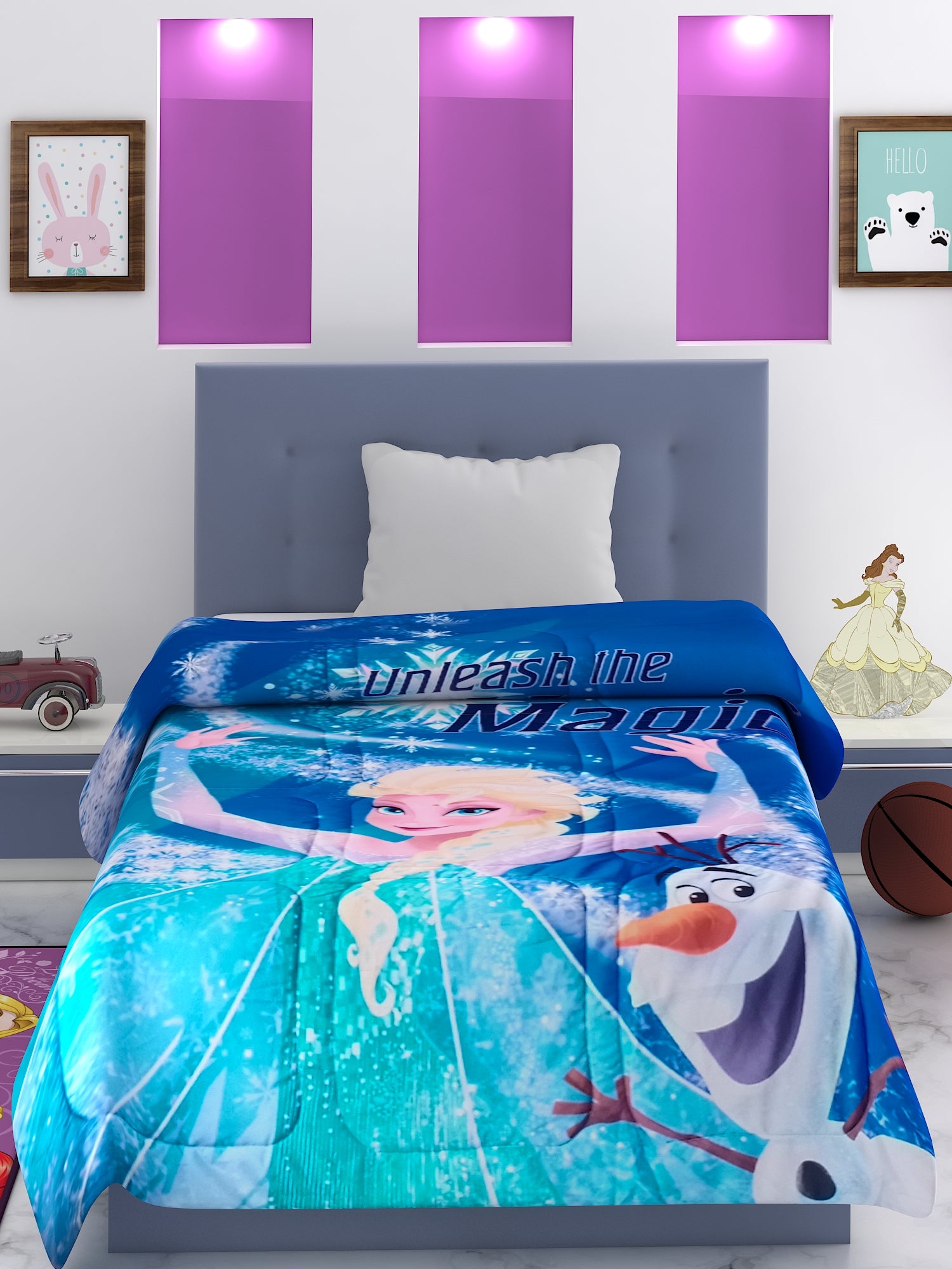 Kids comforter Disney Frozen, Single 135x220 cm, 360GSM poly-fill, vibrant digital print, ultimate comfort for children by Athom Living.