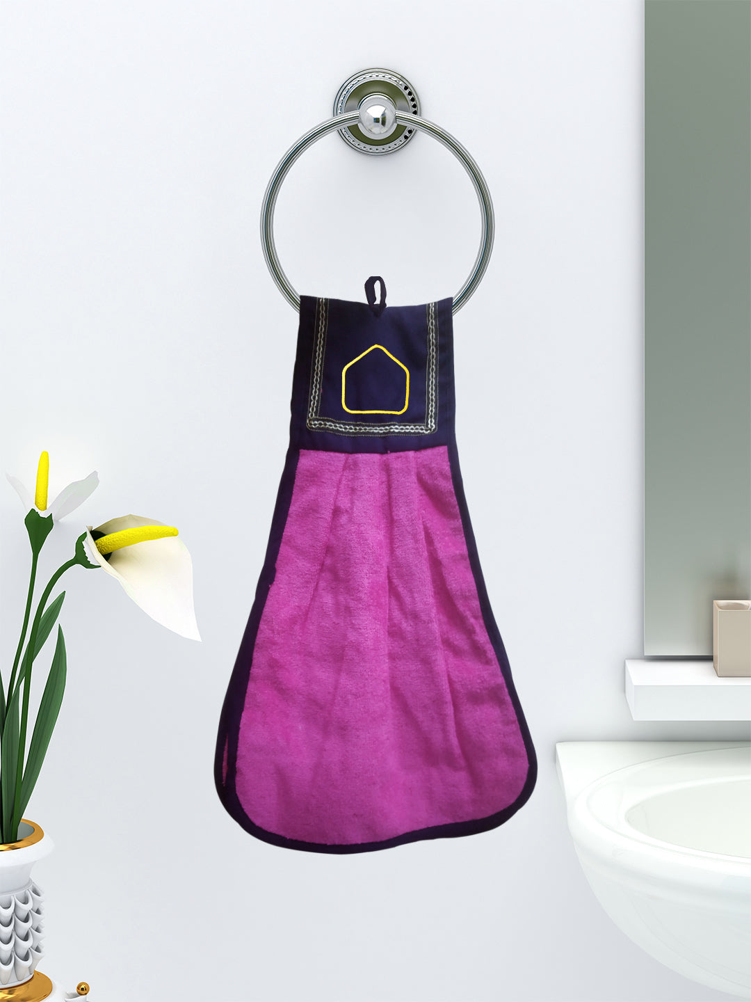 Loop hanging cotton pink towel by Athom Living designed for convenient use in kitchen and bathroom, offering soft absorbency and durable quality for everyday needs. Wash Basin Towel / Hand Towel Pack of 1, 2 and 4