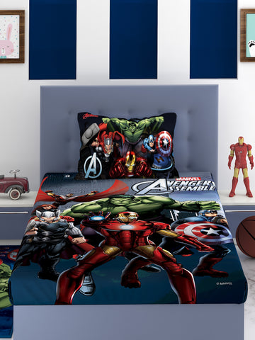 Marvel Avengers Assemble Blue Cotton Single Bedsheet Set