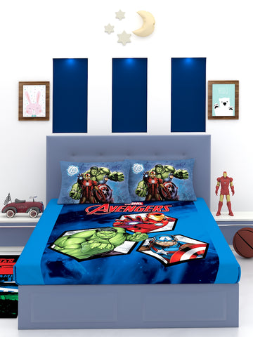 Marvel Avengers, Ironman & Hulk Cotton Double Bedsheet Set- King Size