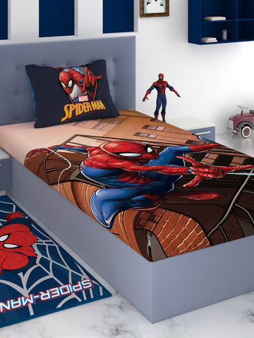 Marvel Spiderman Red Cotton Single Bedsheet Set