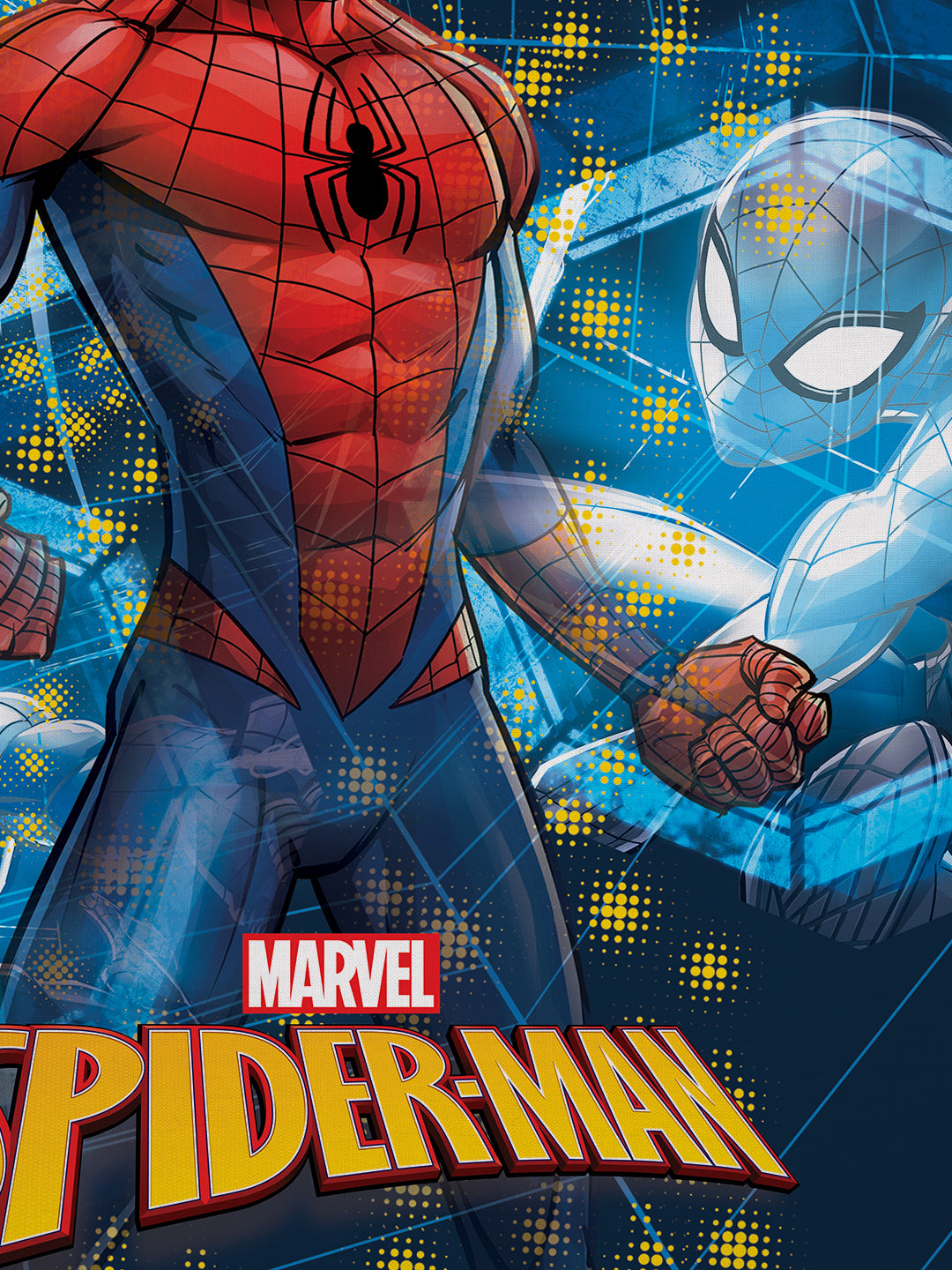 Marvel Spiderman design on a blue & red cotton kids double bedsheet with 2 pillow cover, perfect for gifting, easy to wash, and enhances the look of any kids’ bedroom.