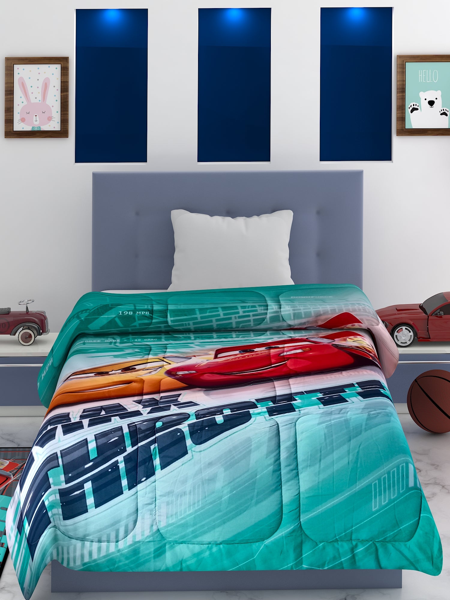 Max Thorttle Disney Car kids comforter, single size 135x220 cm, 360 GSM Poly-fill, vibrant digital print, perfect cozy kids comforter
