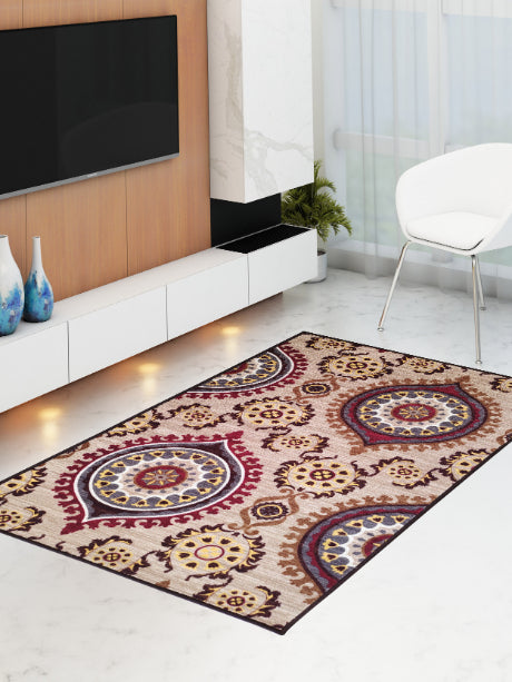 Persian Maroon Anti-Slip Printed Carpet by Athom Living, premium quality, soft texture, perfect for living rooms and bedrooms, adding elegance and comfort to your home decor.