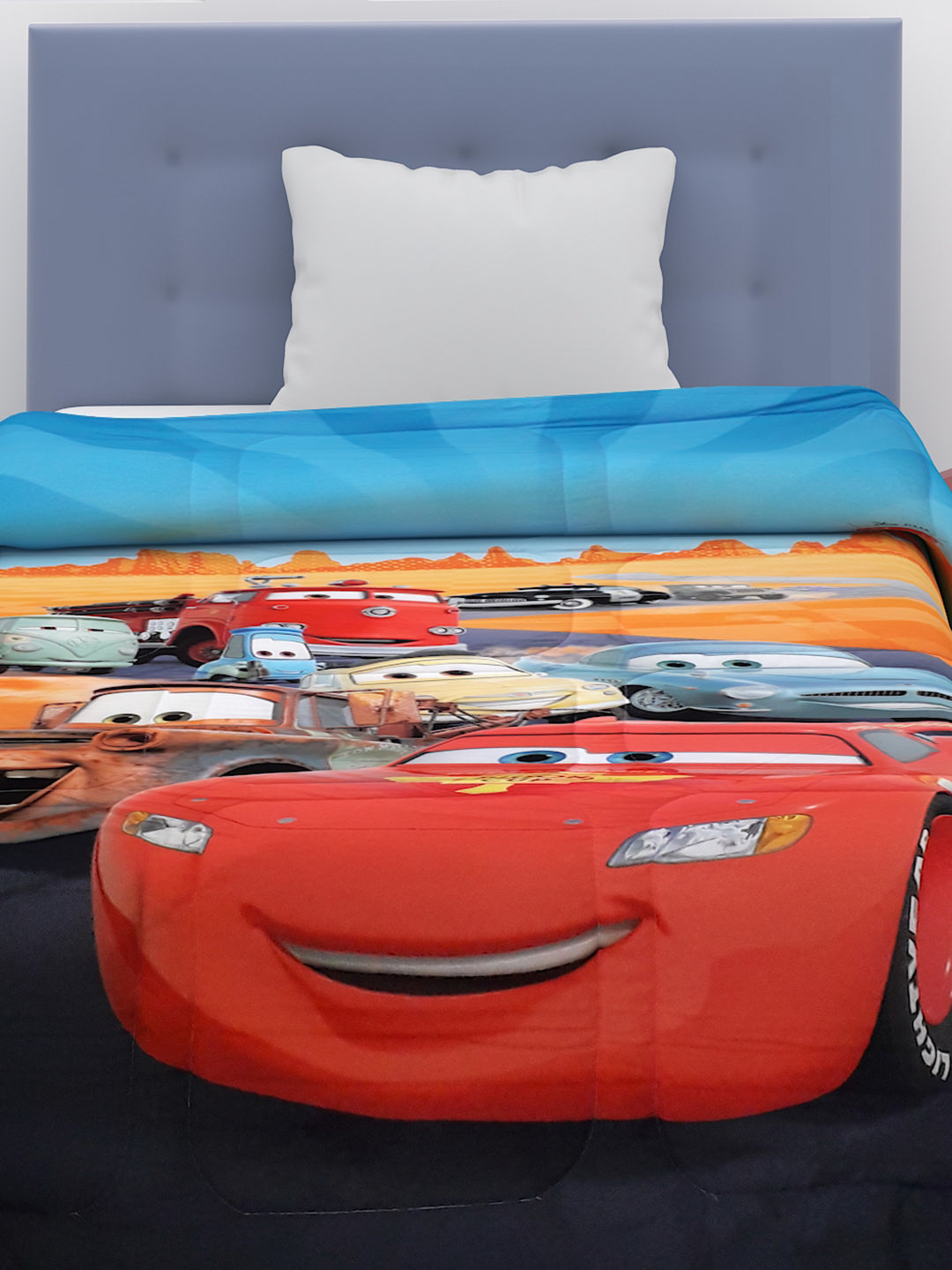 Premium Disney Car Kids Comforter – Single bed 135x220 cm, poly-fill filling, 360 GSM thickness, high-resolution digital print featuring Piston Cups Dream Ride design by Athom Living.