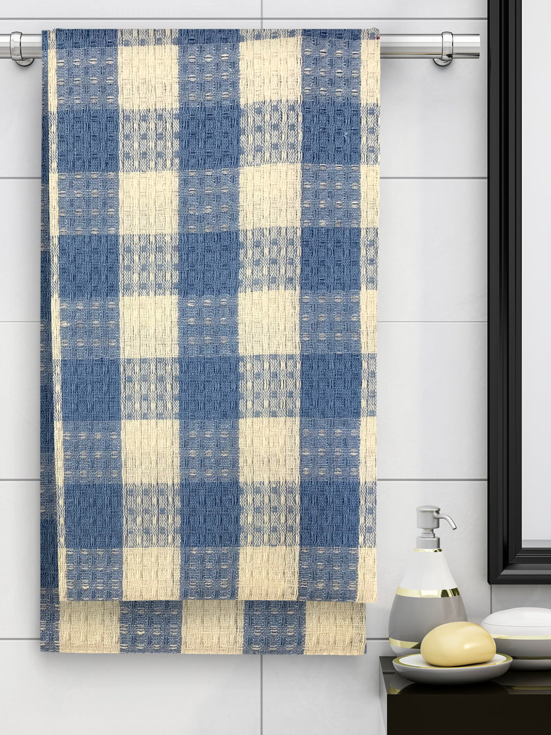 Premium blue checkered cotton bath towel