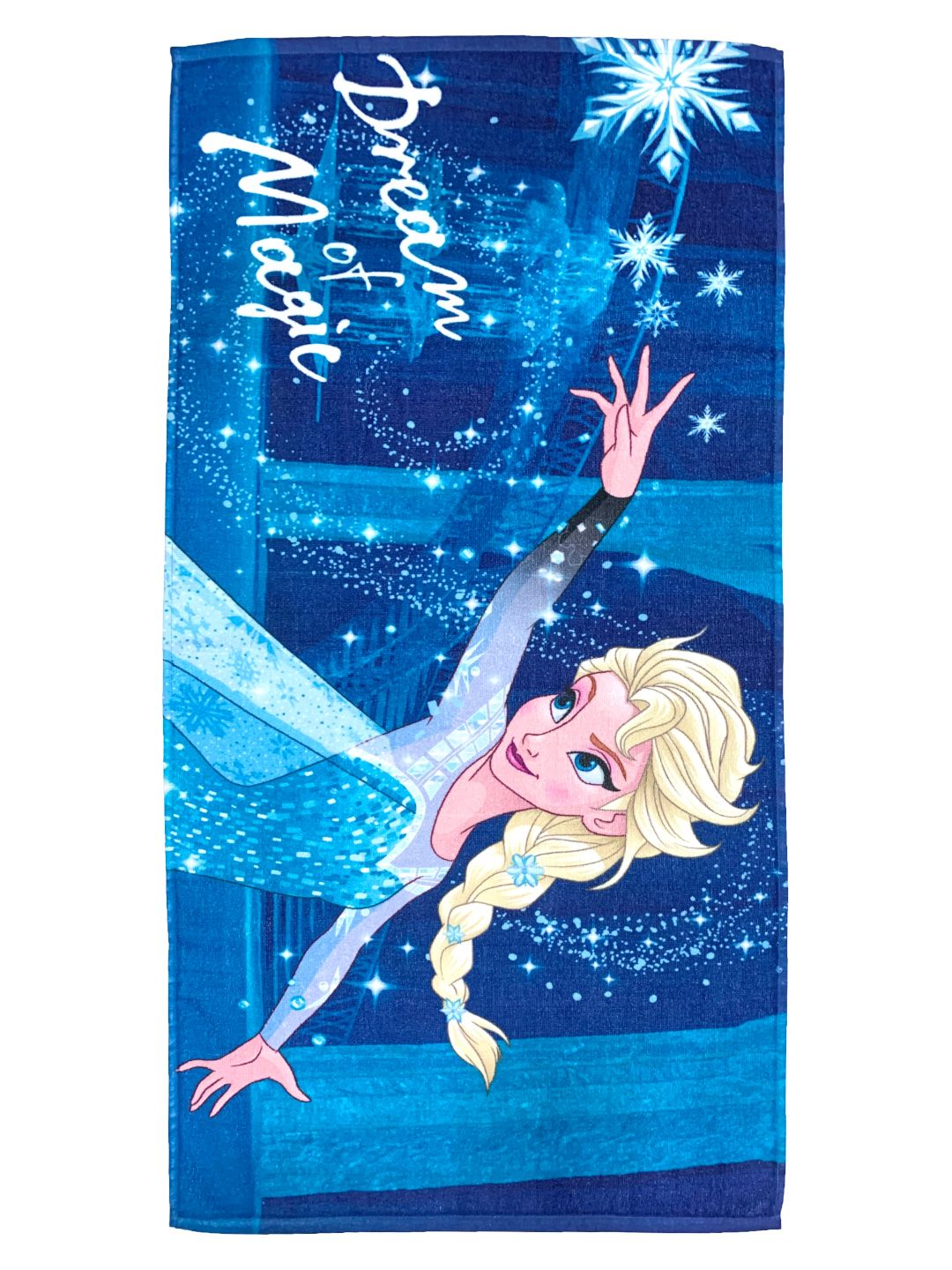 Premium cotton Kids Bath Towel featuring Disney Frozen Elsa Dream Of Magic print by Athom Living, combo pack of 2, medium size 60x120 cm, soft texture, high absorbency, perfect for kids bath, beach and pool.