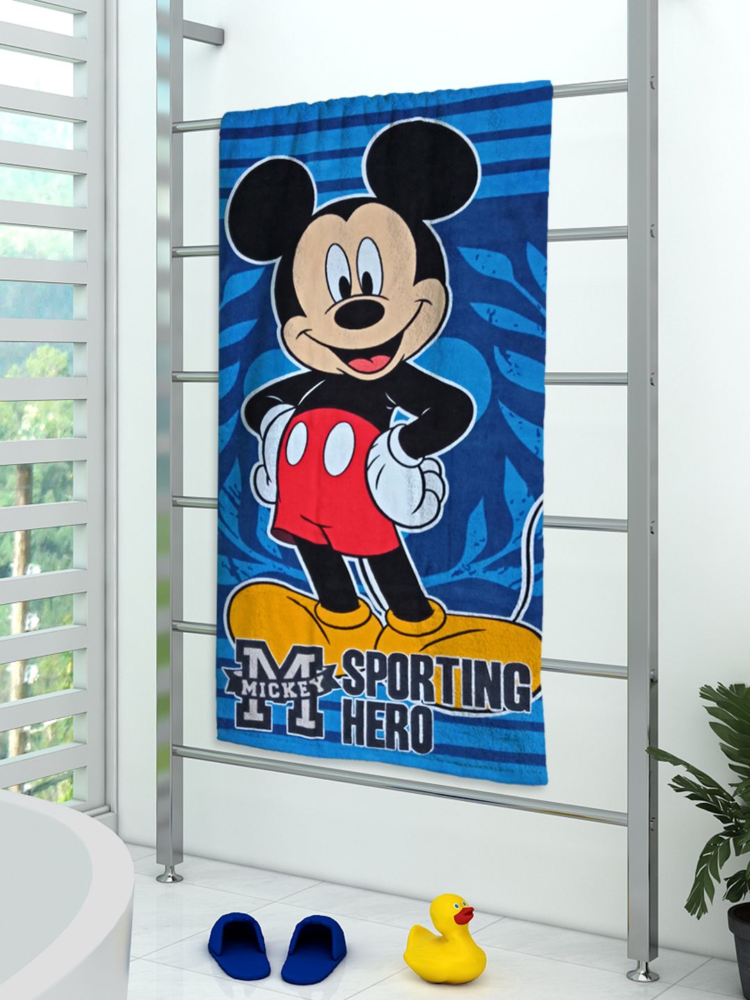 Premium quality kids bath towel featuring Disney’s Mickey Mouse, made of 350 GSM cotton for ultra-soft feel and superior water absorbency.