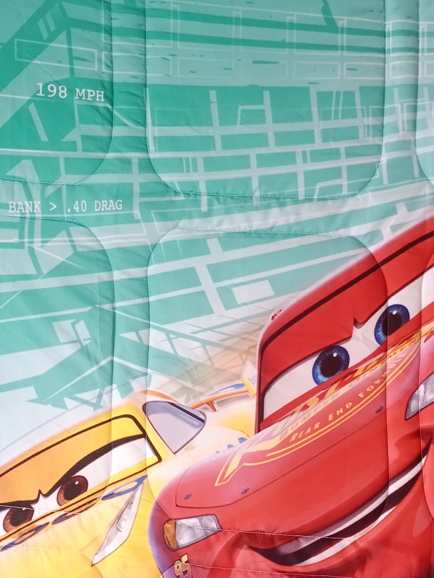 Single size Disney Car kids comforter, 360 GSM thickness, poly-fill, Max Thorttle design, high-quality kids comforter by Athom Living