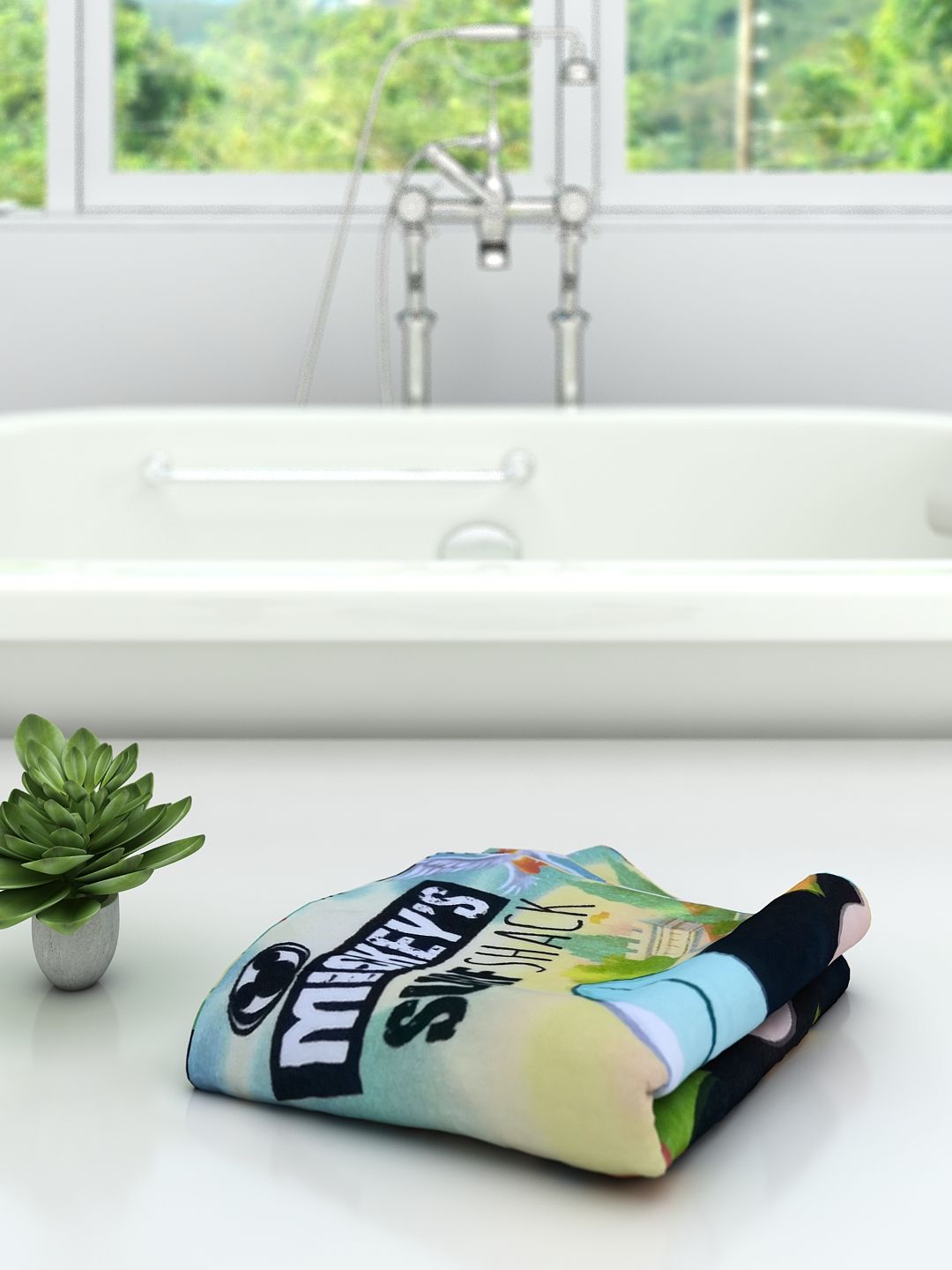 Soft Disney Mickey Mouse kids cotton towel 350 GSM, 60x120 cm, perfect for bath, swim, or beach, durable and absorbent, Athom Living quality.
