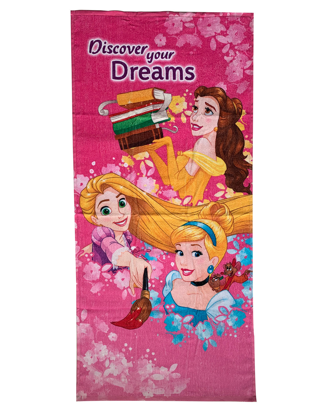 Soft and absorbent Disney Princess Discover Your Dreams Kids Cotton Bath Towel by Athom Living, combo pack of two towels with premium cotton quality, perfect for kids bath, pool or beach moments.