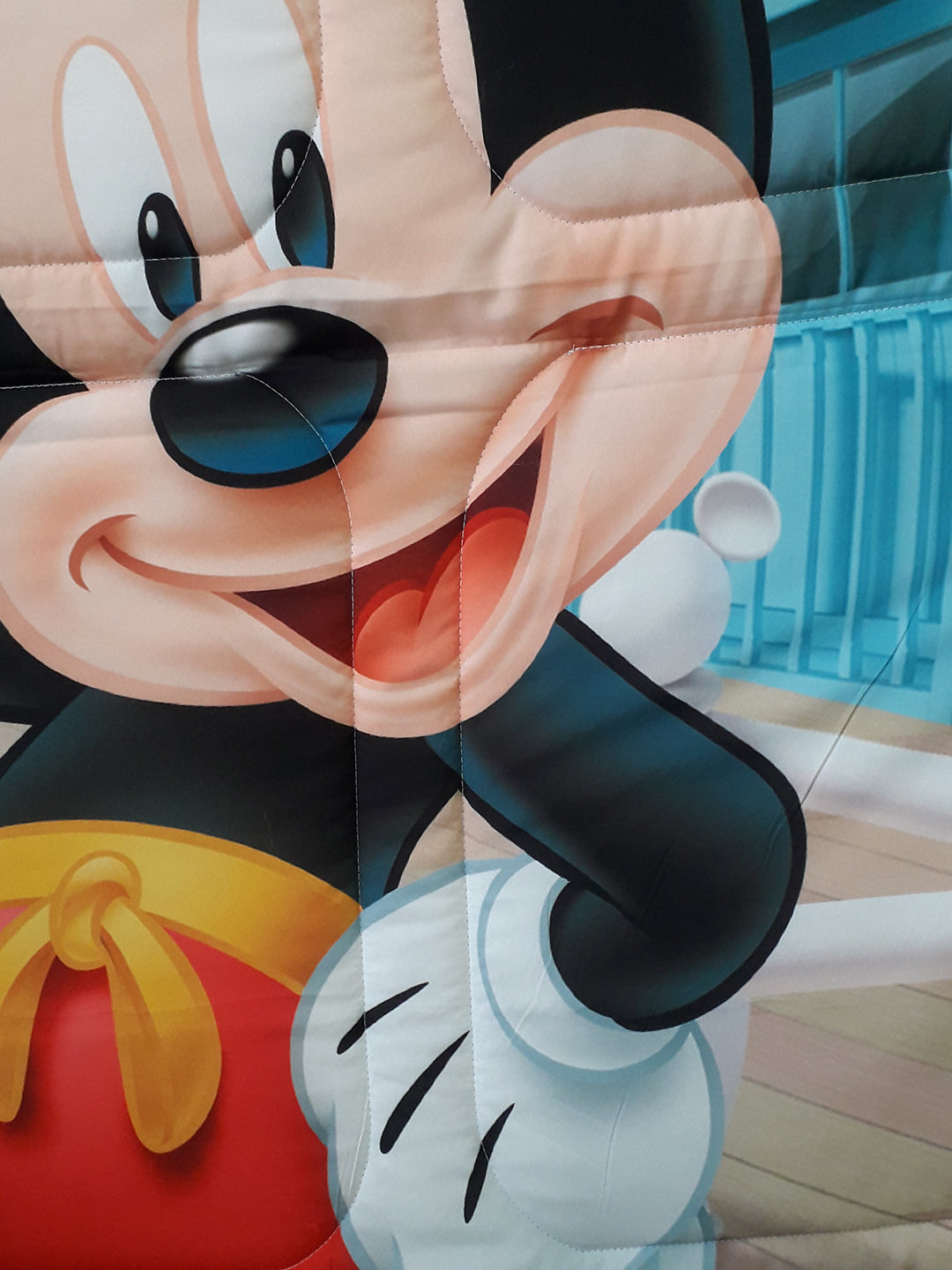 Soft and stylish Mickey Mouse Kids Comforter – 360 GSM poly-fill, single bed 135x220 cm. Designed with durable stitching and high-resolution Disney digital printing, perfect for kids bedroom décor.