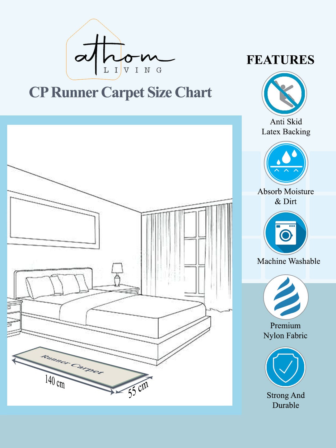 Stylish Premium Anti-Slip Runner Carpet by Athom Living, perfect for hallways, kitchens, or entryways, designed with safety in mind, high durability, and eye-catching designs, premium Carpet.