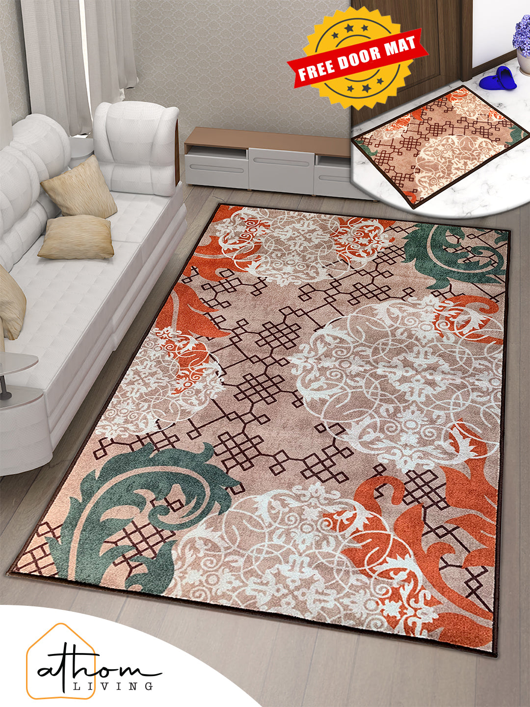 Transform your home with Aristocrat Premium Anti-Slip Printed Carpet by Athom Living, a high-quality, soft, and vibrant Carpet designed for elegance, comfort, and lasting durability.